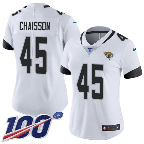 Nike Jacksonville Jaguars #45 KLavon Chaisson White Women Stitched NFL 100th Season Vapor Untouchable Limited Jersey->women nfl jersey->Women Jersey
